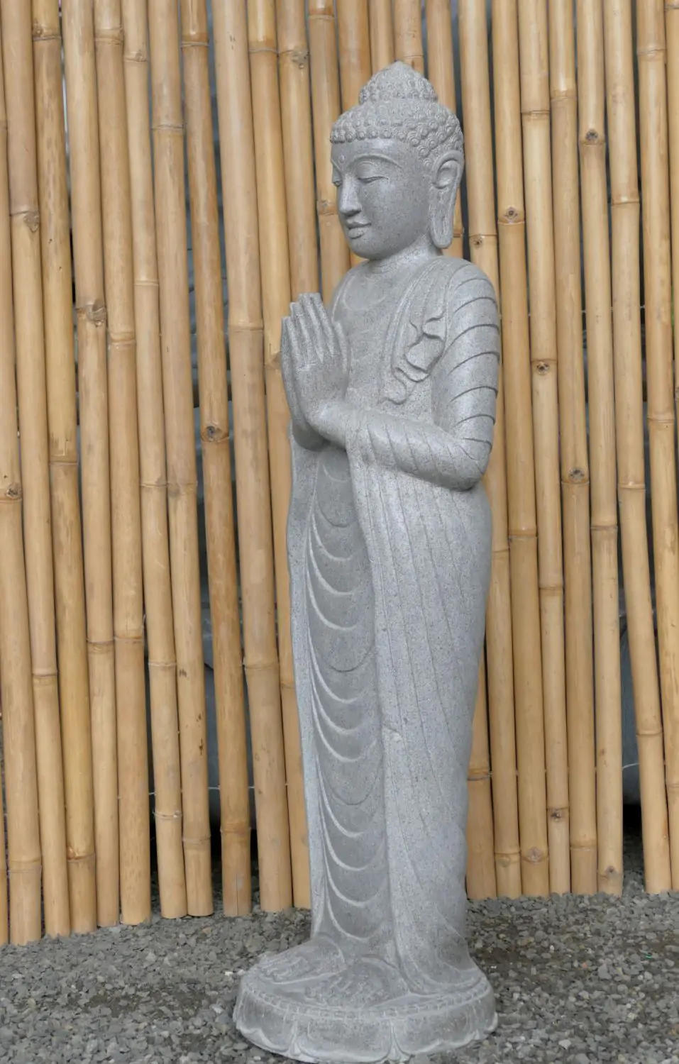  Product image 6 of the product “Standing Buddha made of Riverstone, position Namaskara , H. 122cm. ”